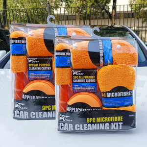 Kit de nettoyage de voiture en microfibre 9 pièces : ensemble de serviettes de lavage, chiffons de détaillage anti-rayures, éponges et gants pour l'entretien automobile - Product Image 1