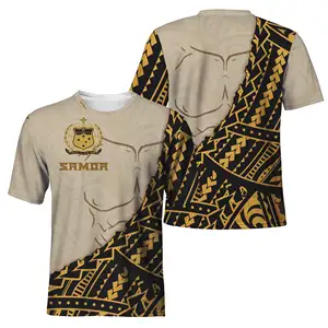 마룬 폴리네시아 부족 셔츠 사모아 폴리에스터 티셔츠 남성용 폴리네시아 부족 느슨한 캐주얼 피트니스 반소매 셔츠
