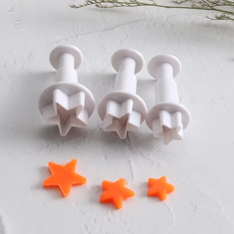 3 Buah Set Cetakan Kue Desain Bintang Plastik Dapur Kue Natal Alat Dekorasi Kue Pemotong Fondant Plunger