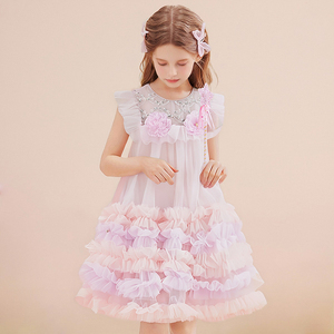 <span class=keywords><strong>Vestito</strong></span> in Tulle Sfumato Rosa e Viola per Bambine, Abito Tutu con Fiori 3D e Volant, Abbigliamento <span class=keywords><strong>da</strong></span> Principessa per Feste - Product Image 2