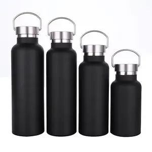 Amerikaanse Stijl 750Ml Mat Mat Zwart Gepoedercoat Thermosfles Waterfles 25Oz Roestvrijstalen Vacuümkolven Met Metalen Handvat