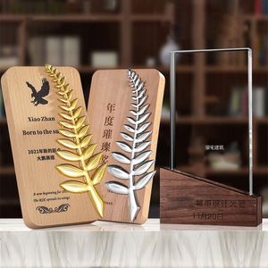 Wholesale Crystal Glass <b>Plaque</b> With Wood Base Customized <b>Engraving</b> Trophy - Product Image 3