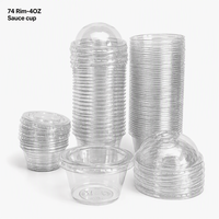 Gobelet en plastique PET de 4 oz (74 mm) avec couvercle, recyclable, résistant aux fissures, pour sauces à emporter, approuvé SGS, vente en gros
