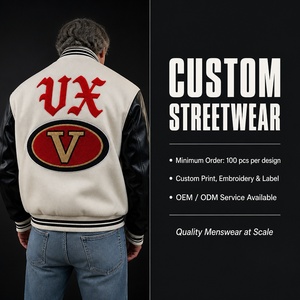 Produttore di Abbigliamento Streetwear, Giacche Varsity Personalizzate con Ricamo <span class=keywords><strong>in</strong></span> Ciniglia, Maniche <span class=keywords><strong>in</strong></span> <span class=keywords><strong>Pelle</strong></span>, <span class=keywords><strong>Giacca</strong></span> <span class=keywords><strong>Oversize</strong></span> da Uomo - Product Image 2