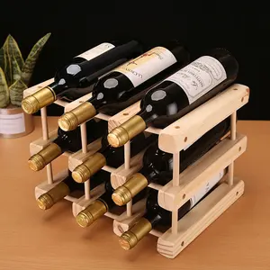 ชั้นวางไวน์ไม้คลาสสิกแบบกำหนดเองสามารถประกอบเองได้ชั้นวางขวดไวน์รูปทรงไม้