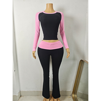 Ensemble de vêtements de détente en tricot pour femmes avec logo personnalisé, haut à manches longues et pantalon évasé, tissu en tricot doux et agréable pour la peau, coton et élasthanne, automne