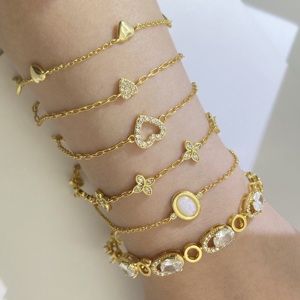 กำไลข้อมือรูปหัวใจชุบทองคำขาวแบบซ้อนได้ แฟชั่น ปลอดภัยต่อผิวแพ้ง่าย ขายส่ง - Product Image 1