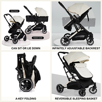 Poussette 2-en-1 pliable avec nacelle réversible, dossier réglable (position assise ou couchée), 4 roues, grand panier – Vente en gros pour bébés