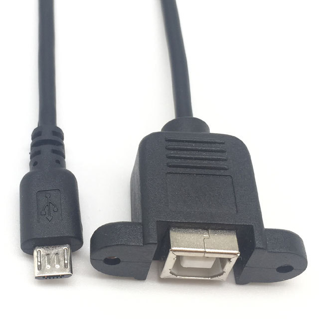 USB Type Micro to USB B Female panel Mount Cable with Screws for Printer Data Extension and Industrial Equipment