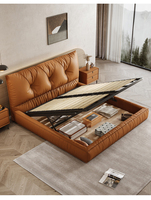 Lit King Size (2m X 2m) en Cuir Véritable de Vachette Pleine Fleur de Haute Qualité, Lit Double en Cuir Véritable Premium