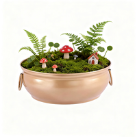 Pot besi gaya Vintage, dengan pegangan cincin ganda emas buatan tangan penanam logam bulat untuk dekorasi rumah dalam ruangan berkebun dan pesta