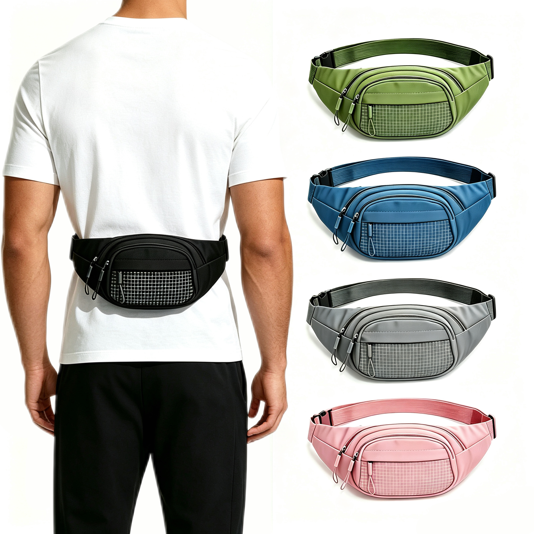 Fanny Pack Grid Pocket Waist Bag Adjustable