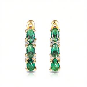 Orecchini Pendenti di Lusso con Gemma Verde per Donne, Placcati in Oro 18K, Taglio Ovale, Montatura a Griffe, Gioielli da Festa in Lega di Zinco - Product Image 1