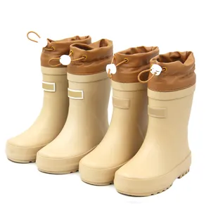 Bota de chuva impermeável para crianças, bota gumboots de borracha natural para crianças com gola