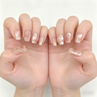 Faux Ongles de Luxe en Gros à Pression, Carrés, Dorés, Effet Chrome, Motif Floral – Ongles Artificiels Marque Privée en Gros