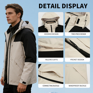 Veste d'extérieur légère unisexe 3-en-1 <span class=keywords><strong>imperméable</strong></span> et respirante avec doublure <span class=keywords><strong>polaire</strong></span> et capuche zippée pour l'escalade - Product Image 3