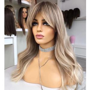 Haute qualité <span class=keywords><strong>frange</strong></span> couches cendré brun surbrillance <span class=keywords><strong>blonde</strong></span> avant de lacet perruques sans colle européenne cuticule aligné perruques de cheveux humains - Product Image 6