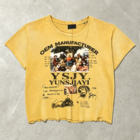 T-shirt court vintage délavé à l'acide avec imprimé graphique, ourlet brut et fente avant pour homme – Style streetwear déchiré