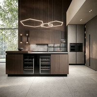 Îlot de cuisine moderne en bois massif KOJOON avec comptoir en acier inoxydable, design personnalisé pour villa, armoire en bois pour toute la maison