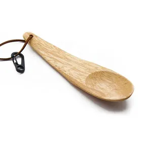 Nordic Wooden Camping Coffee Seasoning Spoon Lightweight Eco-Friendly Traditional Handcrafted Wooden Spoon with Leather Lanyard