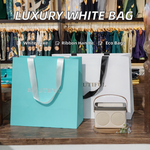 Sac cadeau en papier blanc de qualité supérieure avec poignée en ruban, sac de shopping en carton recyclé pour vêtements, bougies, cadeaux et emballages artisanaux - Product Image 2