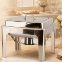 Plat à chafing carré en acier inoxydable, chauffe-plat de buffet au design moderne avec couvercle en verre, fournitures de restauration professionnelles pour hôtels