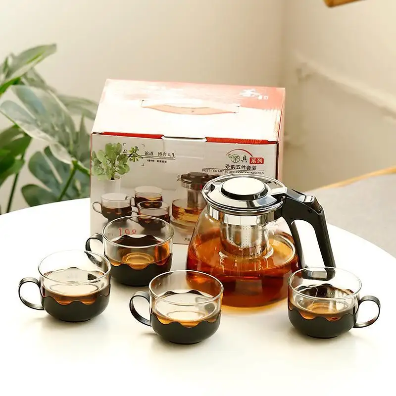 Factory price glass teapot flower tea five-piece set kung fu gap portable tea set holiday gifts
