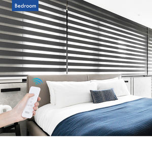 Stores verticaux de fenêtre de décoration intérieure intelligente Double <span class=keywords><strong>bande</strong></span> Alexa électrique motorisé en polyester occultant motif zèbre moderne - Product Image 2