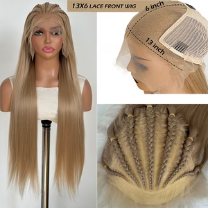 Wholesale Futura Fibra Synthetic Long Straight Heat Resistant Lace <strong>Wig</strong> 13x6 Lace Braided <strong>Sandy</strong> Blonde Natural Custom OEM Service - Product Image 1