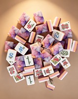 Fichas de Mahjong Americanas de Acrílico de Alta Gama con Efecto Mármol, Detalles en Lámina Dorada, Diseño Floral, Lado con Degradado Naranja
