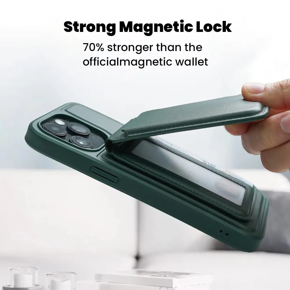 Porte-cartes en cuir personnalisé étui de téléphone magnétique porte-cartes avec support porte-cartes de crédit pour iPhone 15/14 Pro Max/ Pro Series