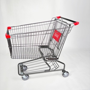 Carrito de Compras Doble <span class=keywords><strong>Plegable</strong></span> de Acero al Carbono, Carrito de Supermercado con Estructura Fija y Malla Metálica - Product Image 2