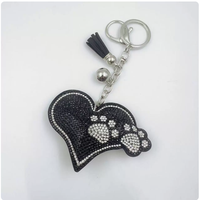 Porte-clés best-seller en forme de chat longue queue kaki et rose, orné de strass étincelants et de pompons, idéal pour sacs et voitures