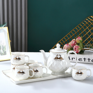 Ceramic Golden <b>Tea</b> Set With <b>Tray</b> Luxury 8pcs Porcelain Coffee Cups Teapot and Gold Cups Set - Product Image 4