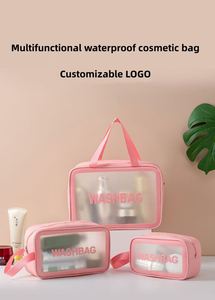 New Women Zipper Clear <b>Makeup</b> <b>Bags</b> <b>Transparent</b> Bathroom Mesh Shower Wash <b>Bag</b> Large Pink Cosmetic Toiletry Travel Storage Pouch - Product Image 2