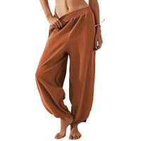 Pantalon décontracté d'été pour femme à jambes larges et taille élastique avec poches, personnalisable OEM/ODM avec logo – Idéal pour le commerce transfrontalier et la mode