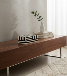 Boîte de rangement en résine incrustée |   Boîte à bijoux en résine à rayures géométriques |   Boîte à souvenirs décorative faite à la main, boîte en résine incrustée de luxe - Product Image 2