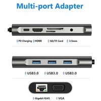 Hub USB 10 en 1 avec adaptateur Ethernet RJ45 1000 Mbps, HDTV, SD, TF, USB 3.0, type C, station d'accueil pour ordinateur portable Macbook