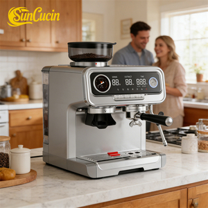 เครื่องชงกาแฟสเตนเลสสตีล 3-in-1 สำหรับใช้งานเชิงพาณิชย์  เครื่องทำเอสเพรสโซแบบให้ความร้อนเร็วสำหรับร้านกาแฟและใช้ในบ้าน เครื่องทำเอสเพรสโซอัตโนมัติ - Product Image 2