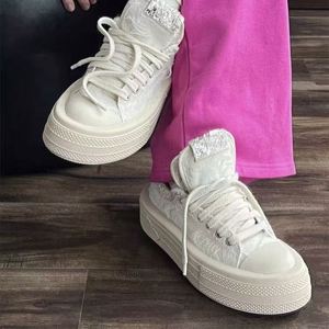 Baskets en toile à plateforme style universitaire, chaussures blanches à semelle épaisse tendance 2026, chaussures décontractées polyvalentes rehaussantes - Product Image 5