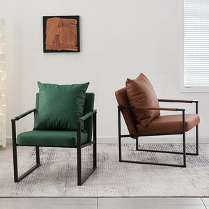 Fauteuil simple de style nordique avec structure en fer et rembourrage en mousse, chaise de salon - Product Image 1