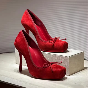 Chaussures à talons noirs fermés à bout carré avec nœud, sandales de danse ballerine à lacets, escarpins à plateforme pour femme, chaussures de soirée à talons hauts - Product Image 2