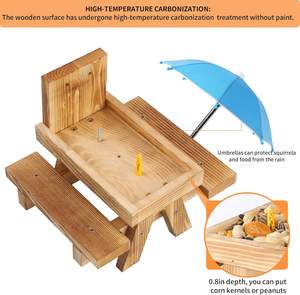 Gnodary Outdoor Squirrel &amp; Chipmunk Feeder: Umbrella-Equipped Picnic Table- Holds Corn Cob, <strong>Peanuts</strong> &amp; Corn - Product Image 3
