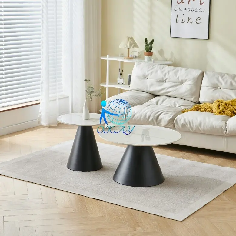 OKAY Coffee Tables New Design Metal tube Frame Living Room Furniture Set Round Modern Luxury ceramic Coffee Table