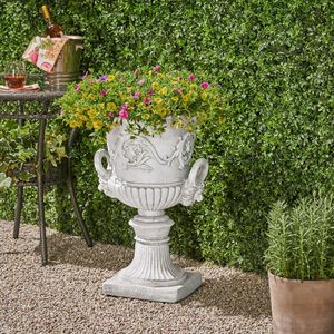 Planteur d'urne de jardin de calice en béton léger antique extérieur, pots de fleurs noirs - Product Image 1