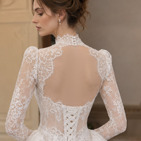 Robe de mariée sirène à manches longues, col rond, dentelle française, traîne détachable 2-en-1, dos nu, grande taille, maternité