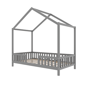<span class=keywords><strong>Lit</strong></span> enfant taille double, <span class=keywords><strong>lit</strong></span> Montessori gris au sol avec baldaquin et toit, pour chambre de tout-petit, décoration de chambre d'enfant - Product Image 4