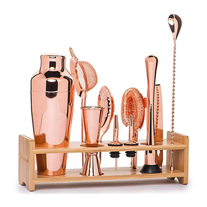 Service de Bar en acier inoxydable, avec support en bambou, <span class=keywords><strong>Shaker</strong></span> à Cocktail, accessoires de Bar, 28-19 oz, Rose, or, <span class=keywords><strong>cuivre</strong></span> - Product Image 1