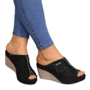 Nouvelles Sandales Mules d'été pour femmes, style Cowboy, mode rétro, à plateforme <span class=keywords><strong>compensée</strong></span>, à talons hauts ouverts, pour la plage - Product Image 5