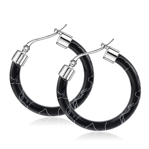 Pendientes de Aro con Diseño de Resina Roja Agrietada, Acero Inoxidable, Joyería de Moda para Mujer, Pendientes Redondos de 5mm - Product Image 5